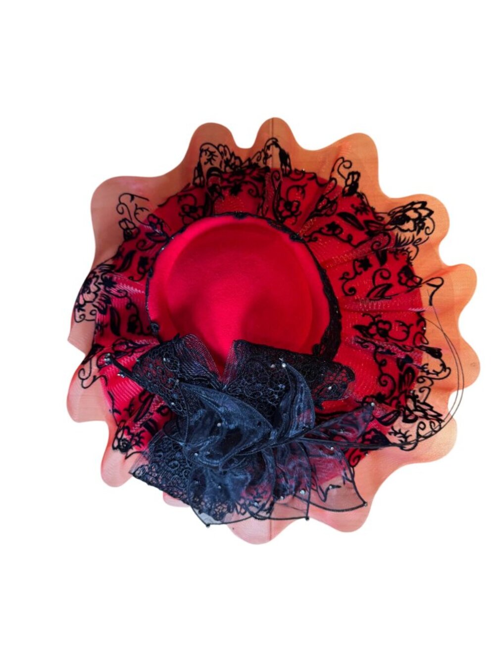 Ms Divine Elegant Red & Black Lace Wide Brim Hat Derby Church NEW - Picture 3 of 11